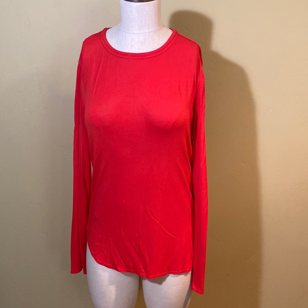 Eileen Fisher Long Sleeve Knit Tunic Top Shirttail Hem Petite Medium PM Red - Picture 1 of 12